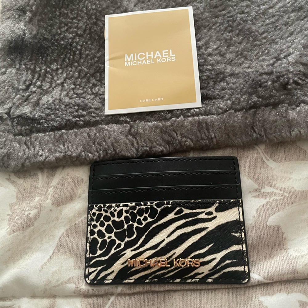 Michael Kors Black and White Zebra Print Card Holder